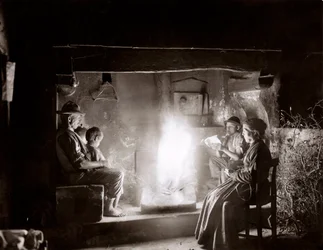 Parasztcsalád Firenze közelében, 1900 körül (üvegtábla)