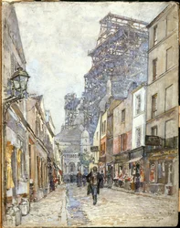 Francia: Rue du Chevalier-de-la-Barre, a Sacré-Cœur építés alatt álló épülettel