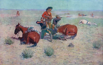 Az indiánok megtámadják a cowboyokat. Frederic Remington.