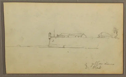 Rajz, Egy erőd; hátoldal: Botanikai vázlatok, Ház, 1857
