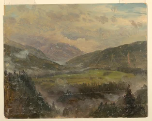 Rajz, Apline tájkép (Bajorország vagy Svájc), 1868