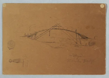 Rajz, Bambuszhíd Buga-ban, Kolumbia, és egy lány, aki egy befőttesüveget cipel, Cartago, Kolumbia, 1853. július