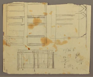 Rajz, figuravázlatok; hátoldal: Könyvespolc, 1853