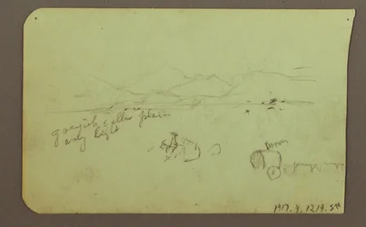 Rajz, alakok, hátoldal: alak, táj, 1883