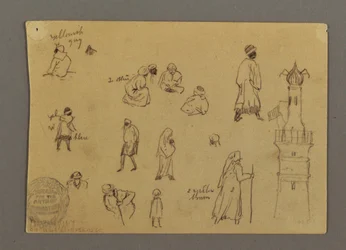 Rajz, Figurák és egy jelzőtorony, Egyiptom, valószínűleg 1868