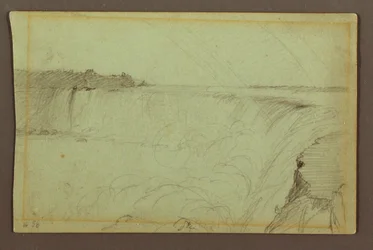 Rajz, Patkó-vízesés dupla szivárvánnyal, Niagara folyó, Kanada, 1856