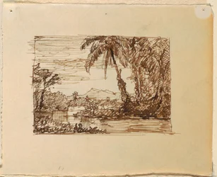 Rajz, Képzeletbeli tájkép, 1870-73 körül.