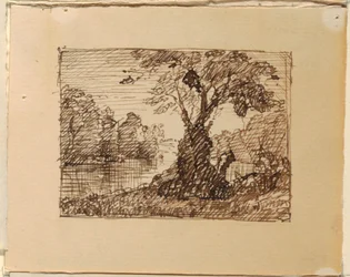 Rajz, Képzeletbeli folyami táj, 1870-73 körül.