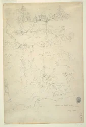 Rajz, Kaaterskill-vízesés, Catskill-hegység, New York, 1844. július