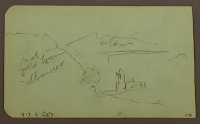 Rajz, Tolucai táj; hátoldal: Hegy, templom, 1883