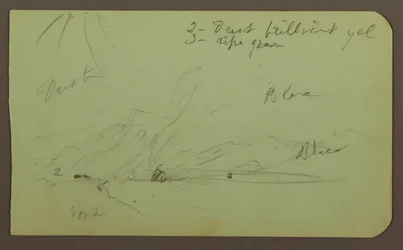 Rajz, tájkép; hátoldal: Hegyoldal, 1883