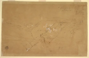 Rajz, Tájkép a Purese-heggyel, Kolumbia, 1853. augusztus 6.