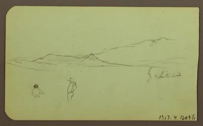 Rajz, hegyvidéki táj; hátoldal: hegyvidéki táj, alak, 1883