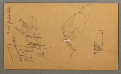 Rajz, Hegycsúcs, növényzet a medencénél, 1868