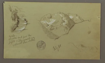 Rajz, Hegycsúcsok, folyó, 1868. július