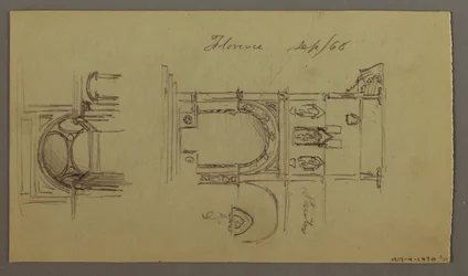 Rajz, Hegyi völgy, híd, épületek, valószínűleg 1868-69