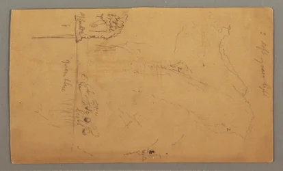 Rajz, A tó fölé magasodó hegyek, július, valószínűleg 1868