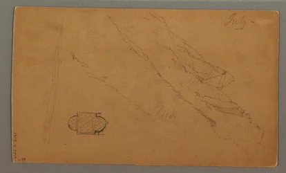Rajz, A tó fölé magasodó hegyek, július, valószínűleg 1868