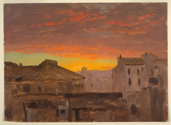Rajz, Róma, háztetők naplementében, 1868-69