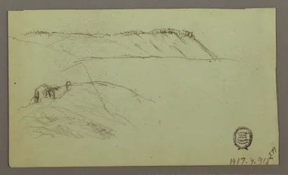 Rajz, Falakkal körülvett romok, sátrak, két alakos tanulmány, 1868. április 28.