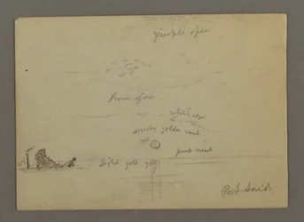 Rajz, Naplemente a tenger felett, gőzhajó, valószínűleg 1868