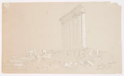 Rajz, Jupiter temploma napfelkeltekor, Baalbek, 1868. május 7.