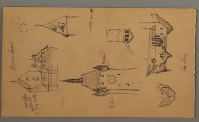 Rajz, tornyok, alpesi épületek, 1868