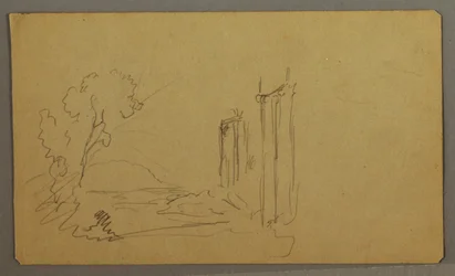 Rajz, Fák, klasszicista oszlopok, valószínűleg 1865-66
