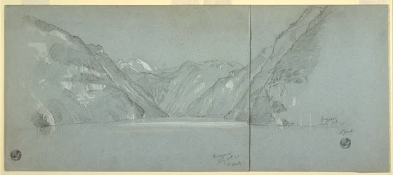 Rajz, A Königssee és a Falkenstein-tó látképe, Berchtesgaden közelében, Bajorország, Németország, 2. rész, 1868. július 11.
