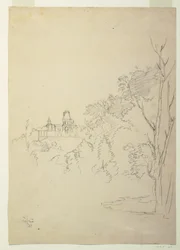 Rajz, Olana, a művész otthona, Hudson, New York, 1872 körül, nézet Olana, a művész otthona, Hudson, New York.