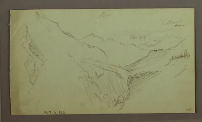 Rajz, Falu és meredek hegyvidéki völgy (Alpok), 1868-69