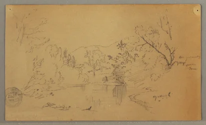Rajz, Kanyargó folyó egy erdős völgyben, Vermont, 1865 októbere