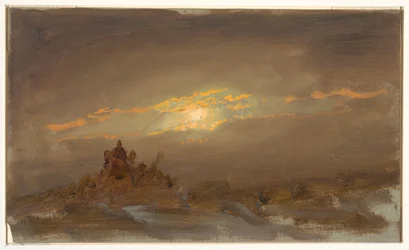 Rajz, Téli táj holdfényben, 1870 körül.