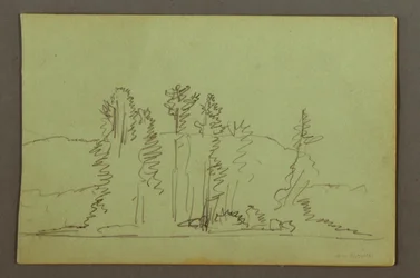 Rajz, Erdővel borított tópart, valószínűleg 1856