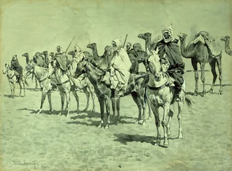 Karaván a Szaharában (ecset, toll és tinta)