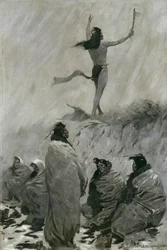 A tűzfaló felemelte karját a mennydörgő madárra, 1900 körül