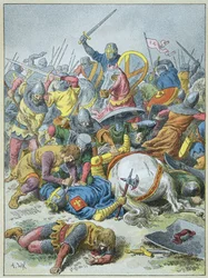 Fülöp Auguste király a bouvines-i csatában 1214-ben (metszet)