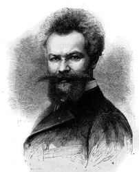 Munkácsy Mihály (1844-1900) magyar festő portréja. Metszet az 1882. április 8-i „” Le Monde Illustré”” 1306. sz.