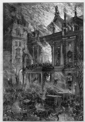 A bécsi Ringtheater tüze Bécsben (Ausztria), 1881. december 5-én. De Haenen metszete a „Le Monde Illustré” 1881. december 24-i, 1291. számában.