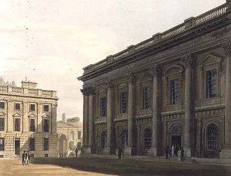 A Christ Church Library külseje, Peckwater, illusztráció az Oxford történelméből, metszett F.C. Lewis (1779-1856) kocsma. R. Ackermann