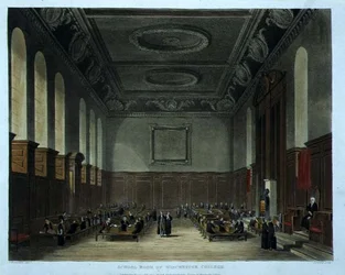 A Winchester College iskolaterme, a „History of the Colleges” része, a „History of the Colleges”-ból, a „History of the Colleges”-ból, Joseph Constantine Stadler (fl.1780-1812) pub. R. Ackermann