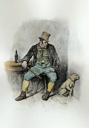 Bill Sykes és kutyája, Thomas Archer „Charles Dickens: Egy pletyka az életéről” című könyvéből, 1894 körül (litho) (későbbi színezés)