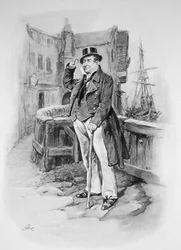 Cuttle kapitány a „Charles Dickens: Pletyka az életéről” című filmből, Thomas Archertől, 1894 körül (litho)