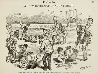 1880-ban készült rajzfilm „Az amerikai aranymezőket feddhetetlen brit nemesek számára”