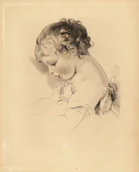 Henry Bloxam, Sir Thomas Lawrence unokaöccse portréja. Fiú kék szalagos ruhás. Frederick Christian Lewis kézzel színezett metszete Sir Thomas Lawrence illusztrációja után a P.G.-től. Patmore drágakő kabinetje, Ackermann, London