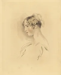 Mary Isabella Bloxam portréja fiatal nőként, Sir Thomas Lawrence unokahúga. Feltartott és göndörített hajjal, vállra szabott ruhában. Frederick Christian Lewis metszete Sir Thomas Lawrence illusztrációja után a P.G. Patmore kabinetje G
