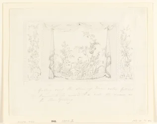 Rajz, The Royal Pavilion, Brighton, Kék (déli) szalon, javasolt faldekoráció, 1820 körül.
