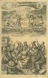 Az "Égi atlasz, vagy a világegyetem harmóniája" (Atlas coelestis seu harmonia macrocosmica) címlapja Amszterdam, 1660 körül, készítette Andreas Cellarius.