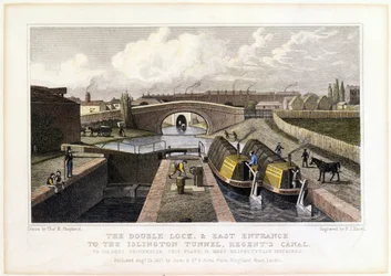 A kettős zár és az Islington-alagút keleti bejárata, Regents-csatorna, 1827