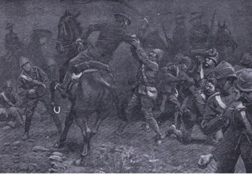 Boole-Smith őrnagy foglalkozik De Wettel, az After Pretoria: The Guerilla War című filmből, amelyet a Harmsworth Bros Limited adott ki, 1901